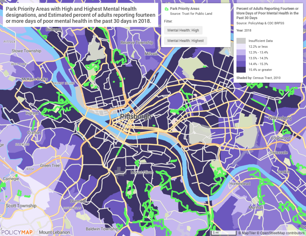 where the highest percentage of adults with poor mental health are located